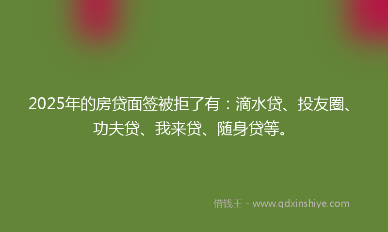 2025年的房贷面签被拒了有：滴水贷、投友圈、功夫贷、我来贷、随身贷等。