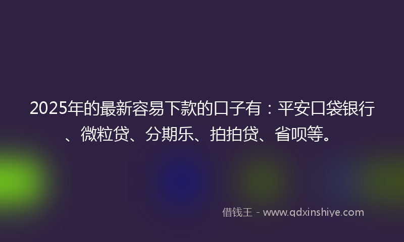2025年的最新容易下款的口子有：平安口袋银行、微粒贷、分期乐、拍拍贷、省呗等。