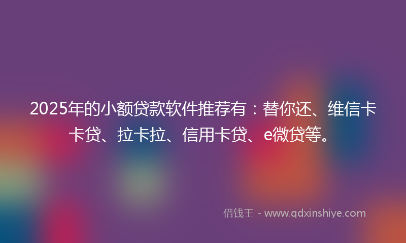 2025年的小额贷款软件推荐有：替你还、维信卡卡贷、拉卡拉、信用卡贷、e微贷等。