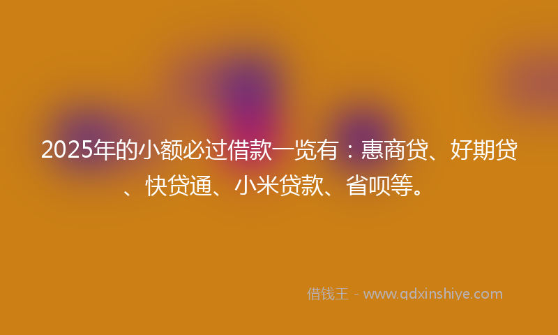 2025年的小额必过借款一览有：惠商贷、好期贷、快贷通、小米贷款、省呗等。