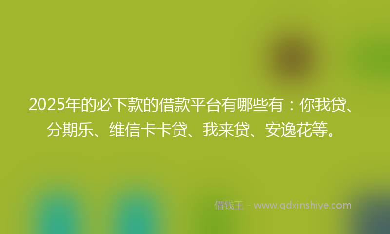 2025年的必下款的借款平台有哪些有：你我贷、分期乐、维信卡卡贷、我来贷、安逸花等。