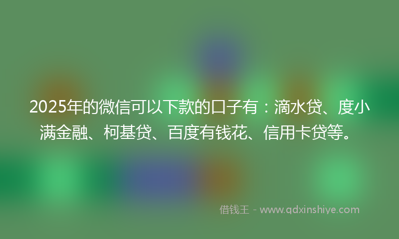 2025年的微信可以下款的口子有：滴水贷、度小满金融、柯基贷、百度有钱花、信用卡贷等。
