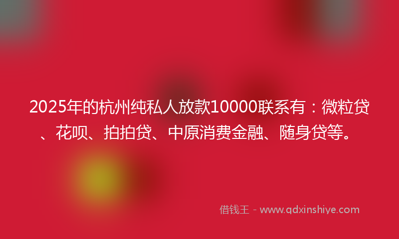 2025年的杭州纯私人放款10000联系有：微粒贷、花呗、拍拍贷、中原消费金融、随身贷等。