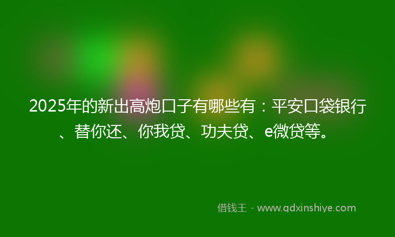 2025年的新出高炮口子有哪些有：平安口袋银行、替你还、你我贷、功夫贷、e微贷等。