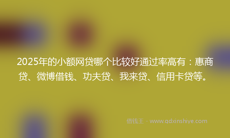 2025年的小额网贷哪个比较好通过率高有：惠商贷、微博借钱、功夫贷、我来贷、信用卡贷等。