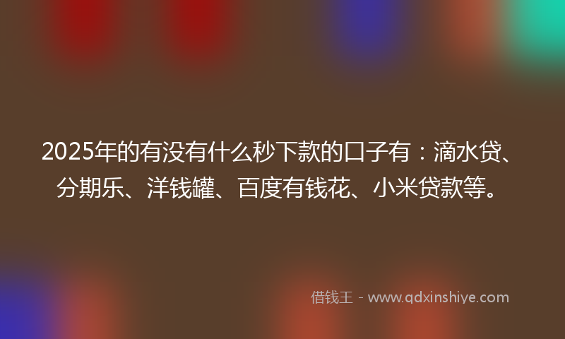 2025年的有没有什么秒下款的口子有：滴水贷、分期乐、洋钱罐、百度有钱花、小米贷款等。