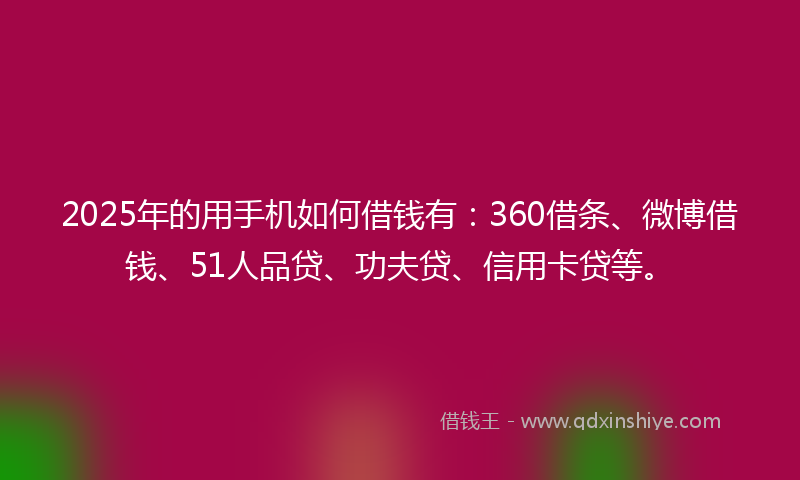 2025年的用手机如何借钱有：360借条、微博借钱、51人品贷、功夫贷、信用卡贷等。
