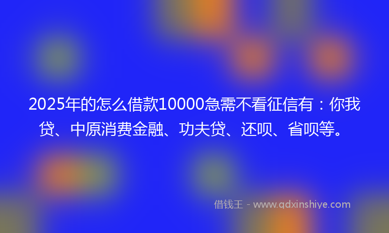 2025年的怎么借款10000急需不看征信有：你我贷、中原消费金融、功夫贷、还呗、省呗等。