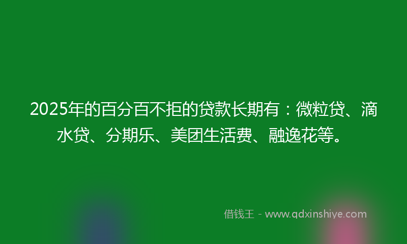 2025年的百分百不拒的贷款长期有：微粒贷、滴水贷、分期乐、美团生活费、融逸花等。