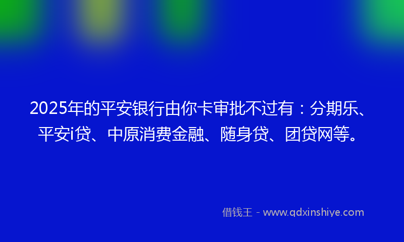 2025年的平安银行由你卡审批不过有：分期乐、平安i贷、中原消费金融、随身贷、团贷网等。