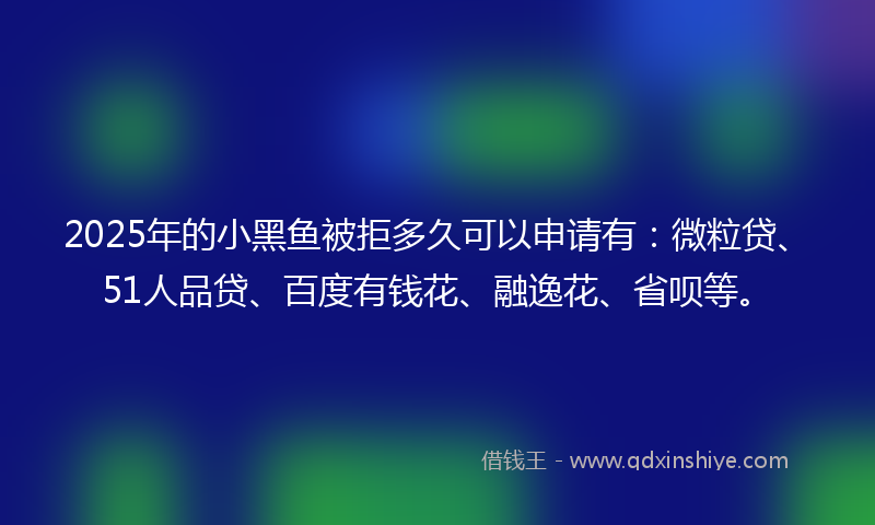 2025年的小黑鱼被拒多久可以申请有：微粒贷、51人品贷、百度有钱花、融逸花、省呗等。