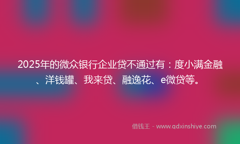 2025年的微众银行企业贷不通过有：度小满金融、洋钱罐、我来贷、融逸花、e微贷等。