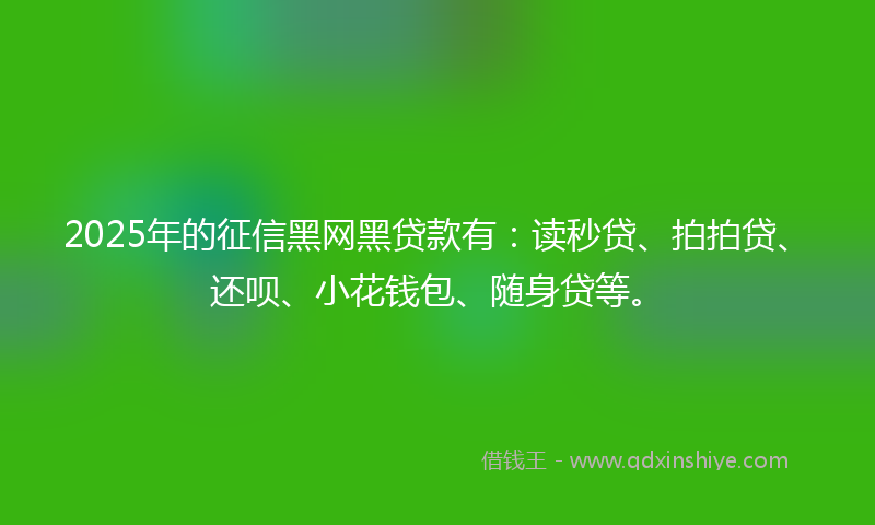 2025年的征信黑网黑贷款有：读秒贷、拍拍贷、还呗、小花钱包、随身贷等。