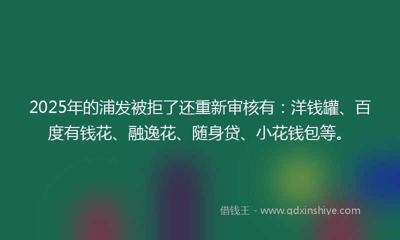 2025年的浦发被拒了还重新审核有：洋钱罐、百度有钱花、融逸花、随身贷、小花钱包等。