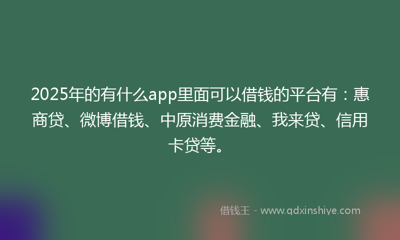 2025年的有什么app里面可以借钱的平台有:惠商贷、微博借钱、中原消费金融、我来贷、信用卡贷等。