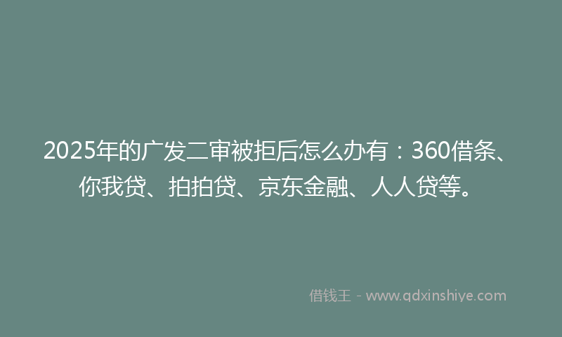 2025年的广发二审被拒后怎么办有：360借条、你我贷、拍拍贷、京东金融、人人贷等。