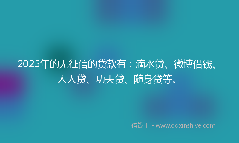2025年的无征信的贷款有：滴水贷、微博借钱、人人贷、功夫贷、随身贷等。