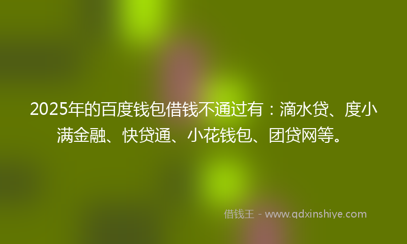 2025年的百度钱包借钱不通过有：滴水贷、度小满金融、快贷通、小花钱包、团贷网等。