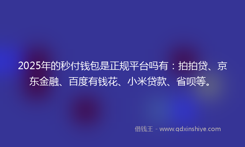2025年的秒付钱包是正规平台吗有：拍拍贷、京东金融、百度有钱花、小米贷款、省呗等。