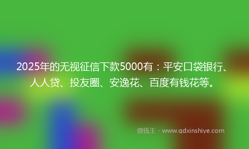 2025年的无视征信下款5000有：平安口袋银行、人人贷、投友圈、安逸花、百度有钱花等。