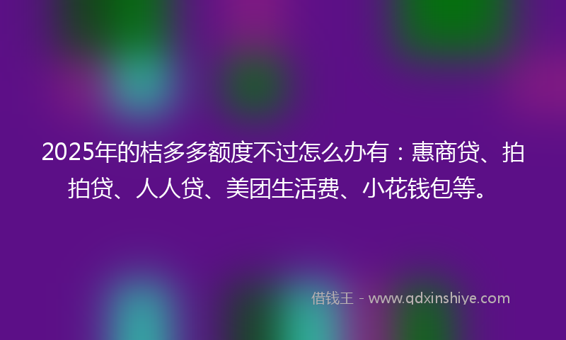 2025年的桔多多额度不过怎么办有：惠商贷、拍拍贷、人人贷、美团生活费、小花钱包等。