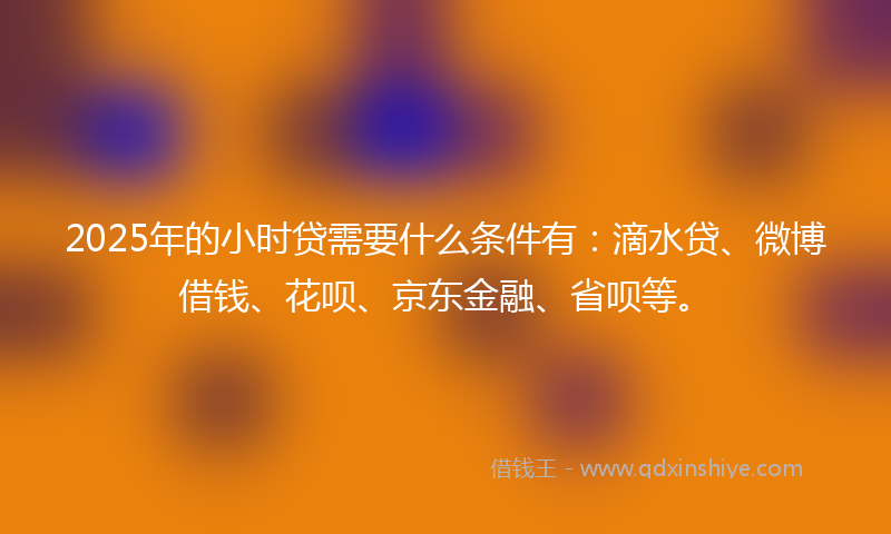2025年的小时贷需要什么条件有：滴水贷、微博借钱、花呗、京东金融、省呗等。