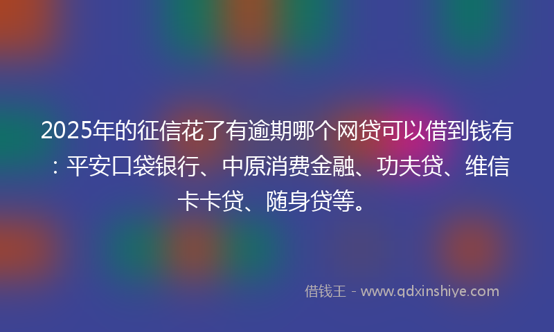 2025年的征信花了有逾期哪个网贷可以借到钱有：平安口袋银行、中原消费金融、功夫贷、维信卡卡贷、随身贷等。