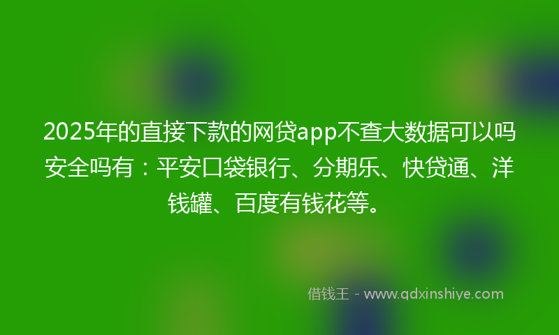 2025年的直接下款的网贷app不查大数据可以吗安全吗有：平安口袋银行、分期乐、快贷通、洋钱罐、百度有钱花等。