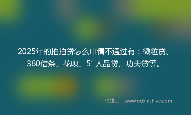 2025年的拍拍贷怎么申请不通过有：微粒贷、360借条、花呗、51人品贷、功夫贷等。