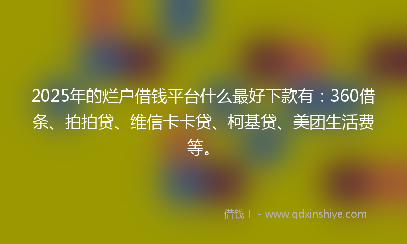 2025年的烂户借钱平台什么最好下款有：360借条、拍拍贷、维信卡卡贷、柯基贷、美团生活费等。
