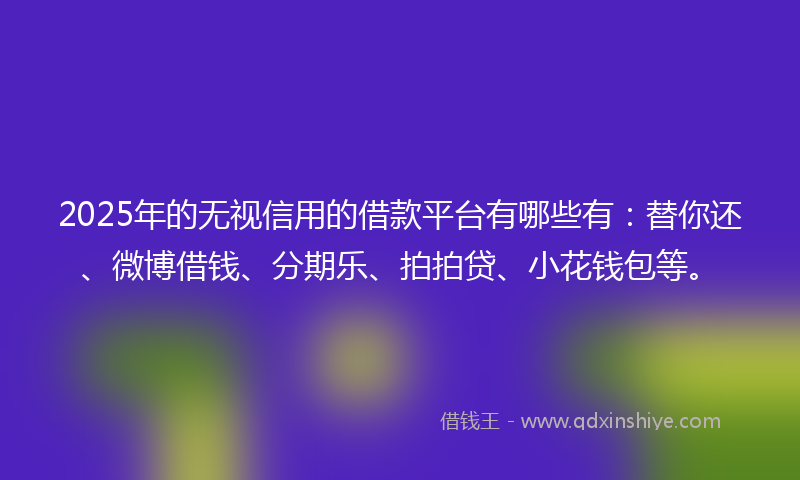 2025年的无视信用的借款平台有哪些有：替你还、微博借钱、分期乐、拍拍贷、小花钱包等。