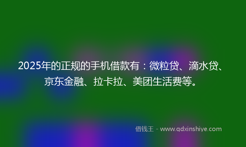 2025年的正规的手机借款有：微粒贷、滴水贷、京东金融、拉卡拉、美团生活费等。