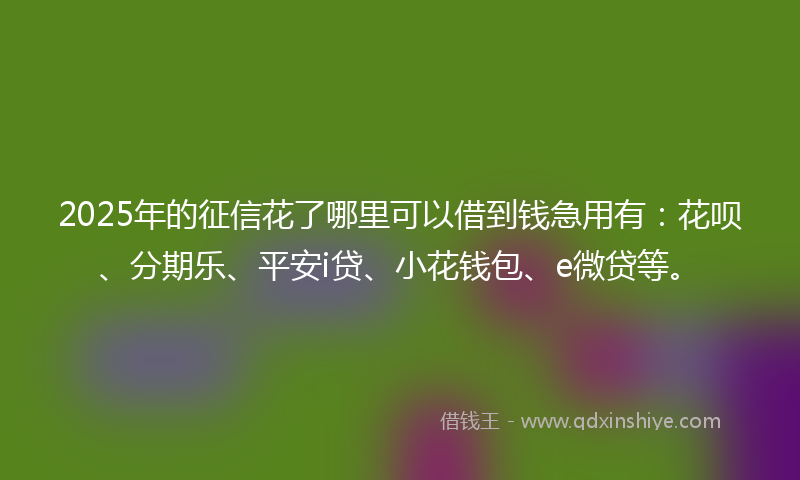 2025年的征信花了哪里可以借到钱急用有：花呗、分期乐、平安i贷、小花钱包、e微贷等。