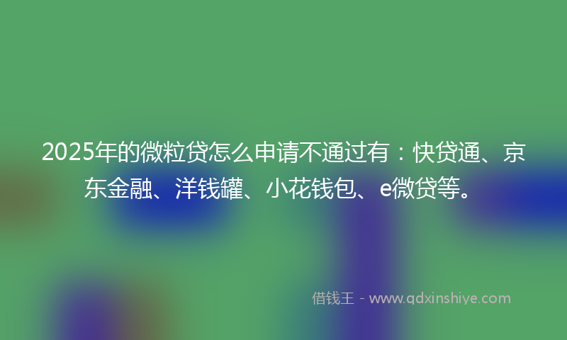2025年的微粒贷怎么申请不通过有：快贷通、京东金融、洋钱罐、小花钱包、e微贷等。