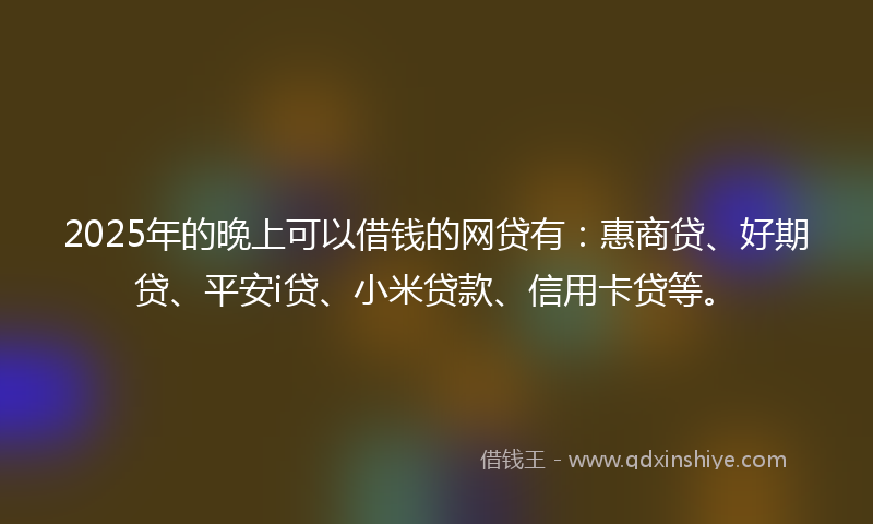 2025年的晚上可以借钱的网贷有：惠商贷、好期贷、平安i贷、小米贷款、信用卡贷等。