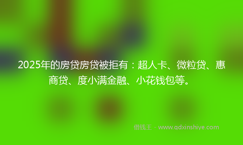 2025年的房贷房贷被拒有：超人卡、微粒贷、惠商贷、度小满金融、小花钱包等。
