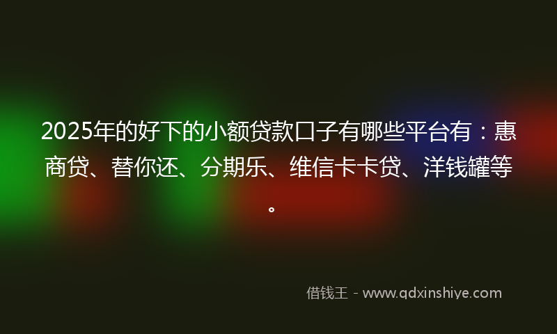 2025年的好下的小额贷款口子有哪些平台有：惠商贷、替你还、分期乐、维信卡卡贷、洋钱罐等。