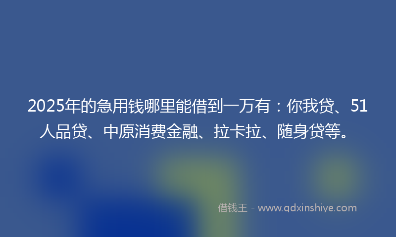 2025年的急用钱哪里能借到一万有：你我贷、51人品贷、中原消费金融、拉卡拉、随身贷等。