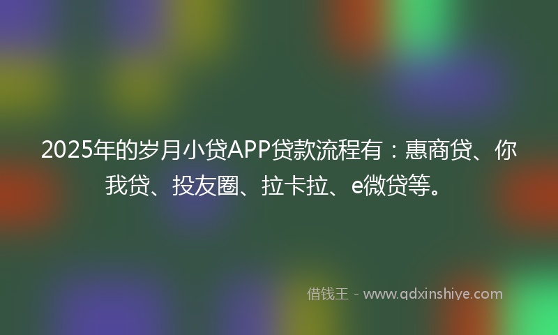 2025年的岁月小贷APP贷款流程有：惠商贷、你我贷、投友圈、拉卡拉、e微贷等。