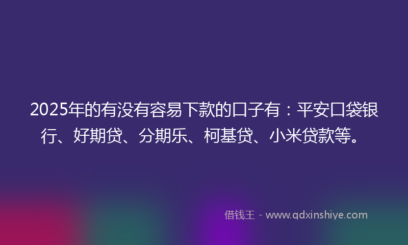 2025年的有没有容易下款的口子有：平安口袋银行、好期贷、分期乐、柯基贷、小米贷款等。