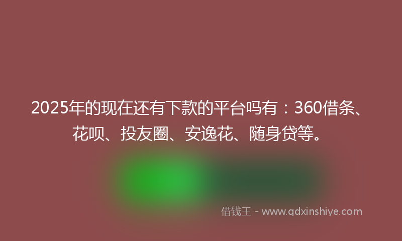 2025年的现在还有下款的平台吗有：360借条、花呗、投友圈、安逸花、随身贷等。