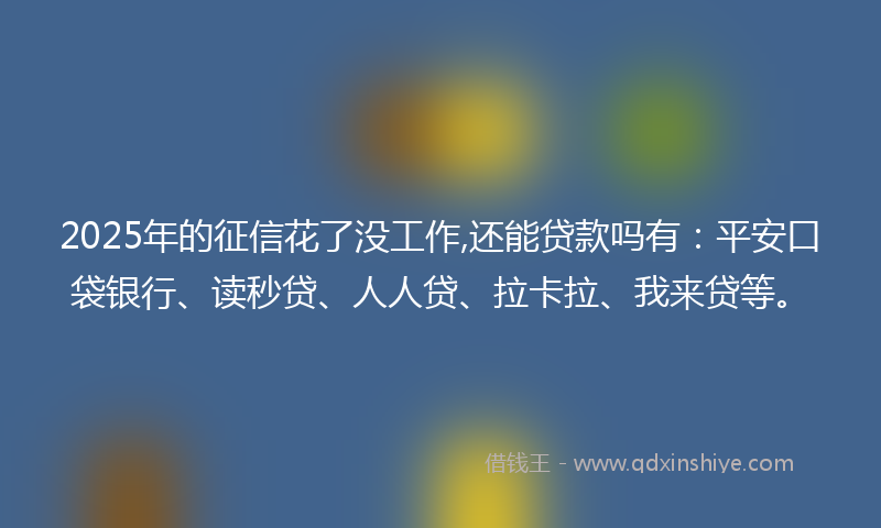 2025年的征信花了没工作,还能贷款吗有：平安口袋银行、读秒贷、人人贷、拉卡拉、我来贷等。