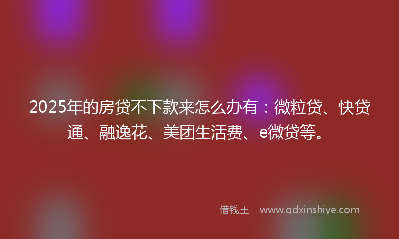 2025年的房贷不下款来怎么办有：微粒贷、快贷通、融逸花、美团生活费、e微贷等。