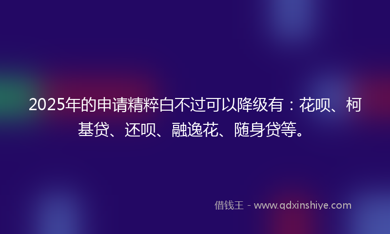 2025年的申请精粹白不过可以降级有：花呗、柯基贷、还呗、融逸花、随身贷等。