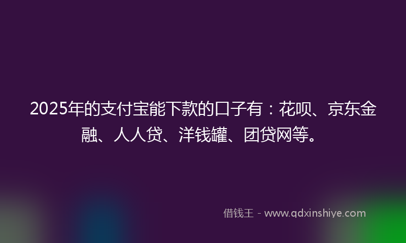 2025年的支付宝能下款的口子有：花呗、京东金融、人人贷、洋钱罐、团贷网等。