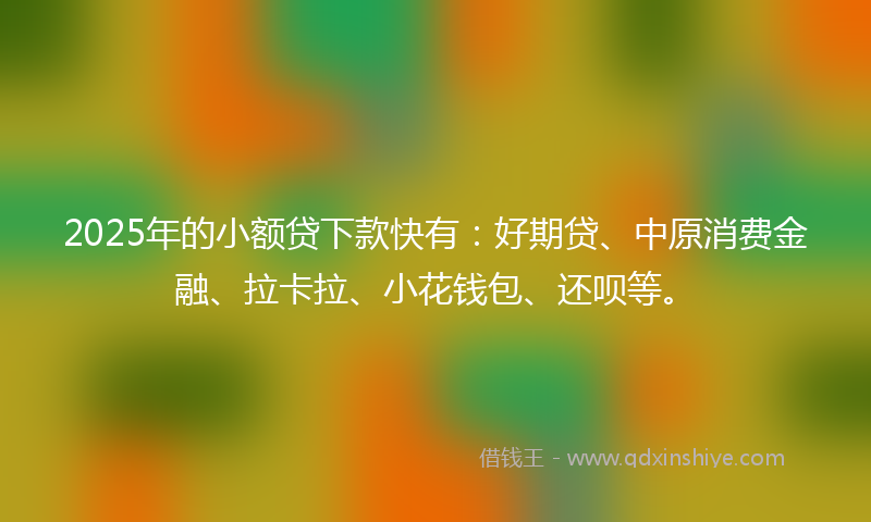 2025年的小额贷下款快有：好期贷、中原消费金融、拉卡拉、小花钱包、还呗等。
