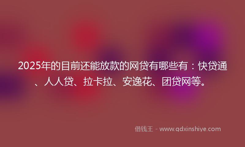 2025年的目前还能放款的网贷有哪些有：快贷通、人人贷、拉卡拉、安逸花、团贷网等。