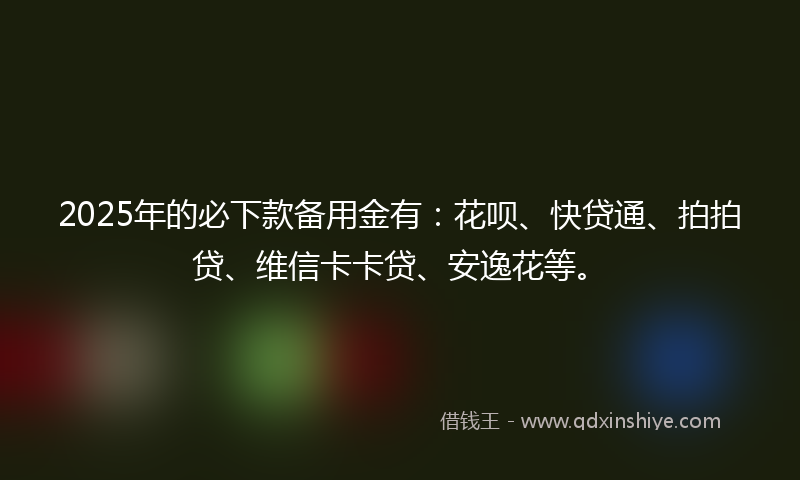 2025年的必下款备用金有：花呗、快贷通、拍拍贷、维信卡卡贷、安逸花等。