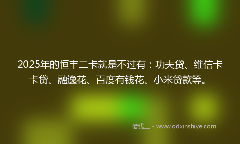 2025年的恒丰二卡就是不过有：功夫贷、维信卡卡贷、融逸花、百度有钱花、小米贷款等。
