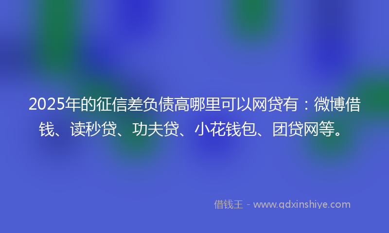 2025年的征信差负债高哪里可以网贷有：微博借钱、读秒贷、功夫贷、小花钱包、团贷网等。